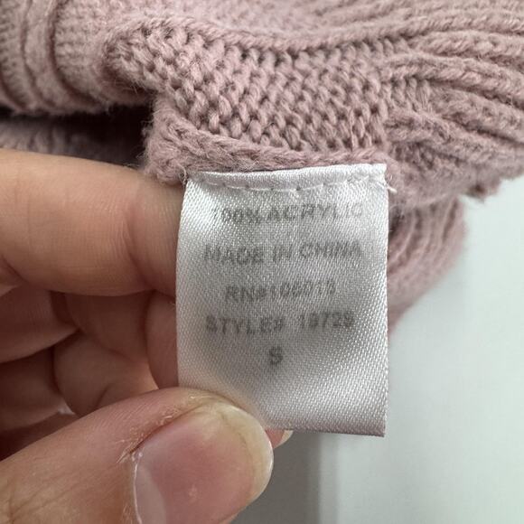 Andrée by Unit Sweater Womens Small Pink Cable Knit Heart Ruffle Hem Pullover - Picture 4 of 6